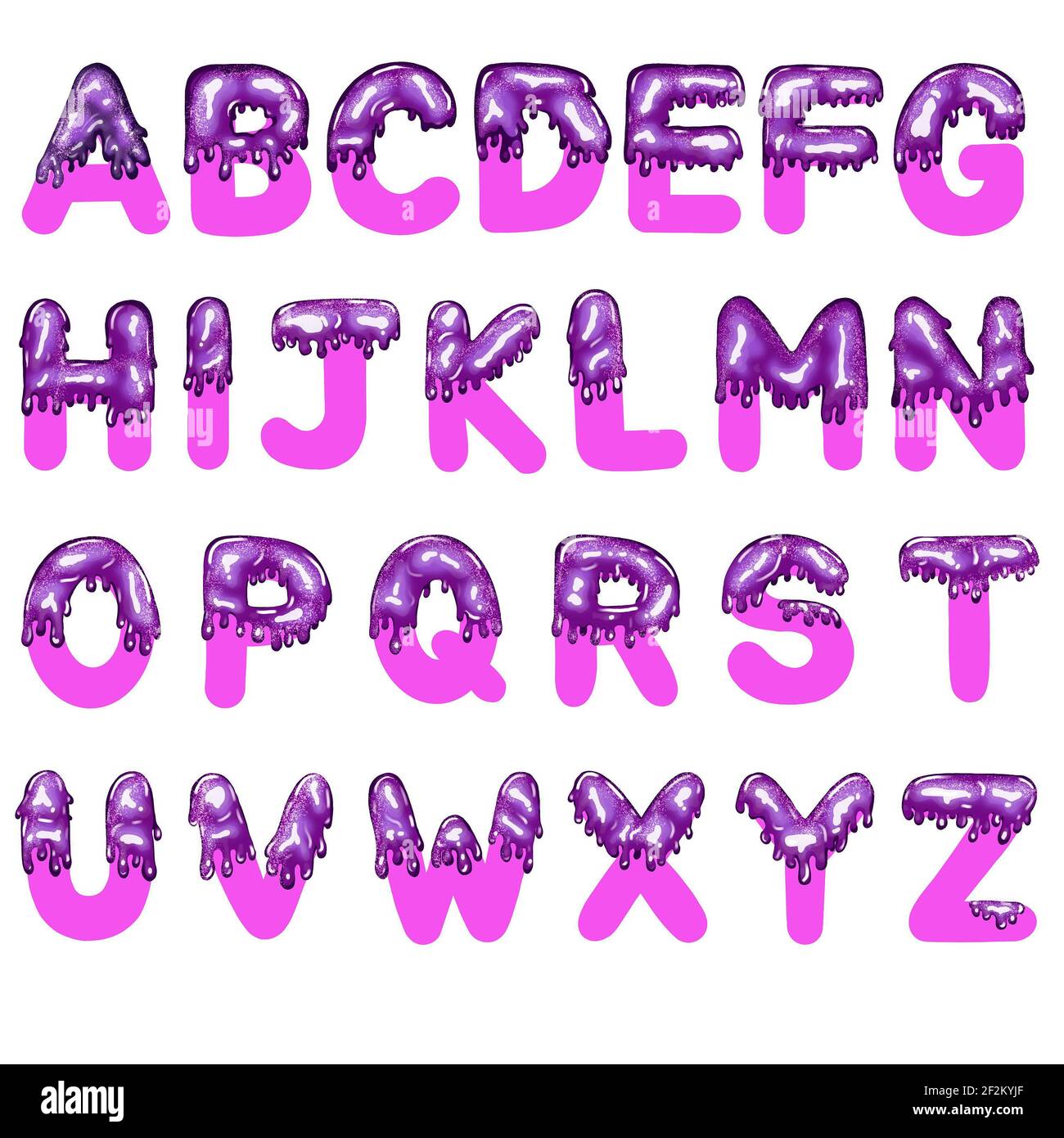 L'alphabet anglais est rose et violet dans la forme de la peinture lisse brillante irisée Banque D'Images