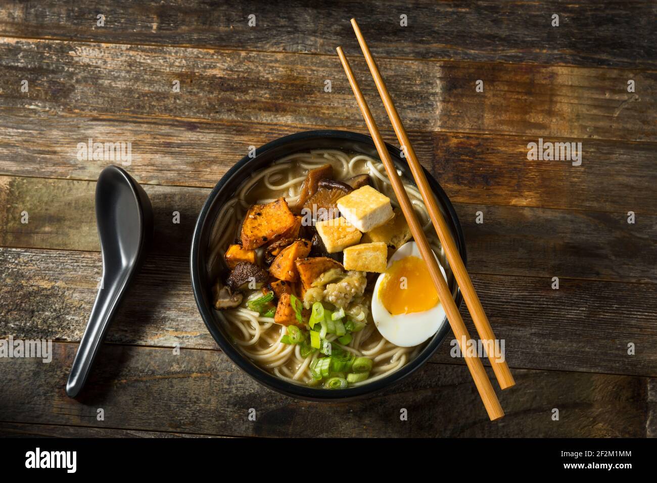 Ramen végétarien sain fait maison avec tofu et œuf Banque D'Images