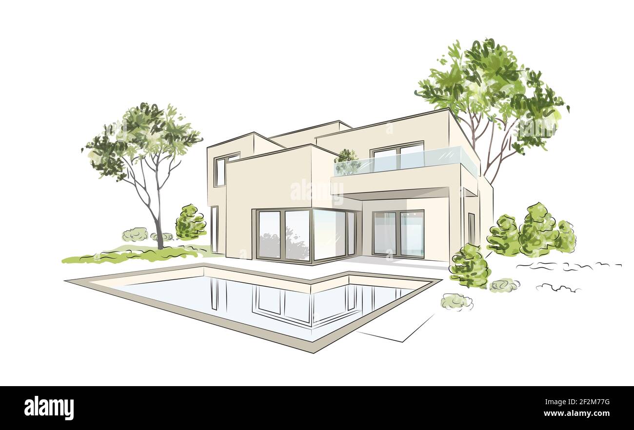Projet Architectural Maison Independante Exklusive Linear Dessin A La Main Illustration Vectorielle De L Architecte Concept Batiment Piscine Un Hotel Ou Prive Image Vectorielle Stock Alamy