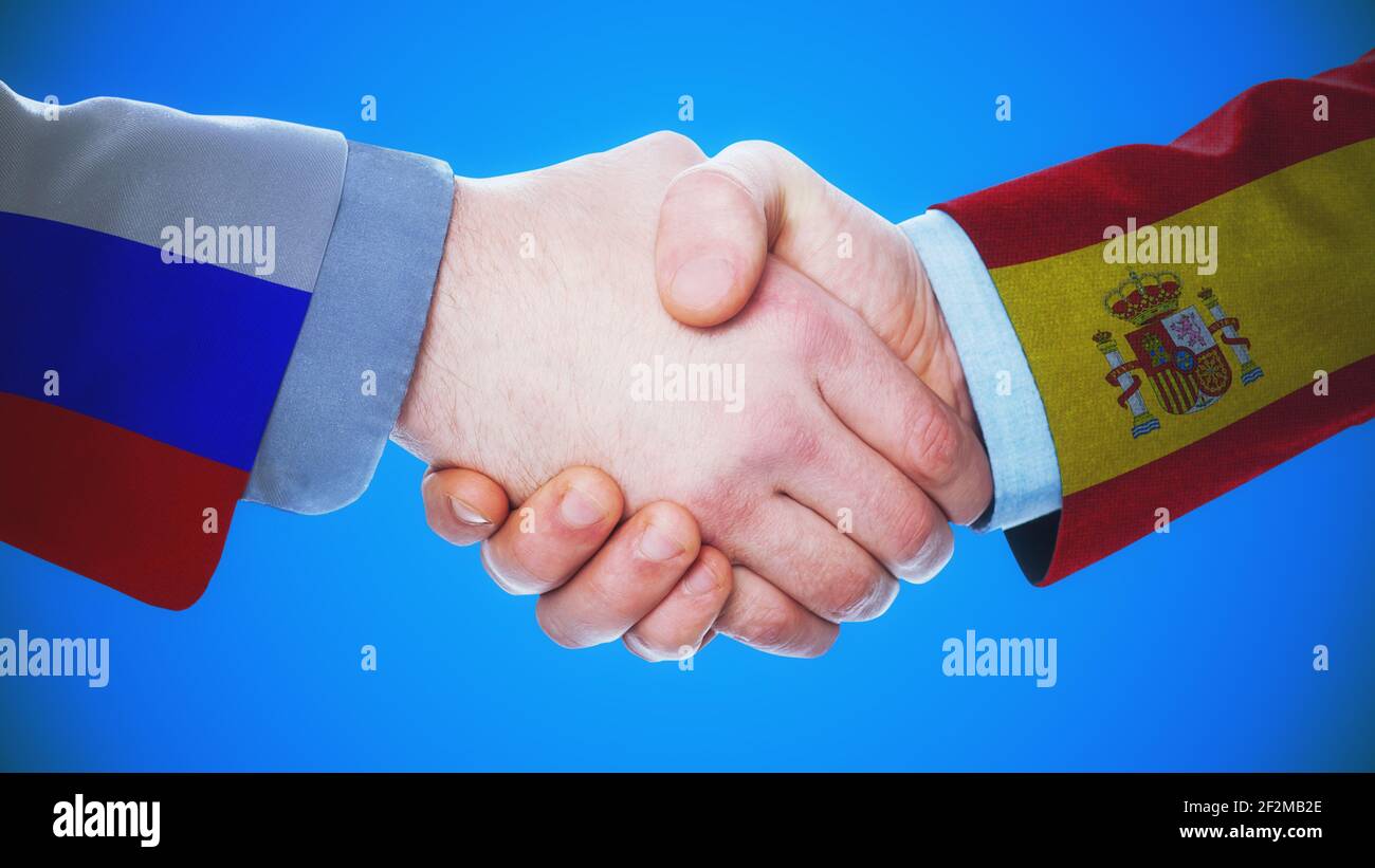 Russie - Espagne - Handshake concept sur les pays et la politique Banque D'Images