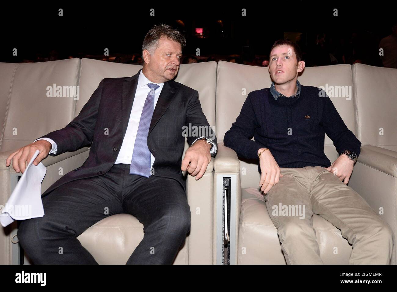 CHRISTOPHE AMEEUW et SCOTT BRASH lors de la conférence de presse des Gucci Paris Masters à l'Hôtel Royal Monceau à Paris, France, le 20 novembre 2014 - photo Christophe Bricot / DPPI Banque D'Images