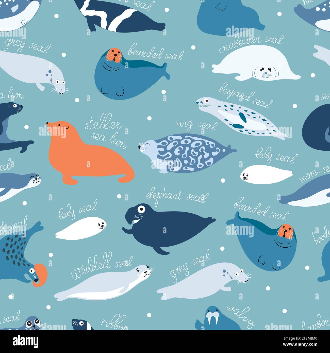 Joints mignons ou tous les pinnipèds motif vectoriel plat Illustration de Vecteur