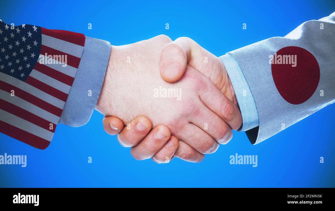 Etats-Unis - Japon - Handshake concept sur les pays et politique Banque D'Images