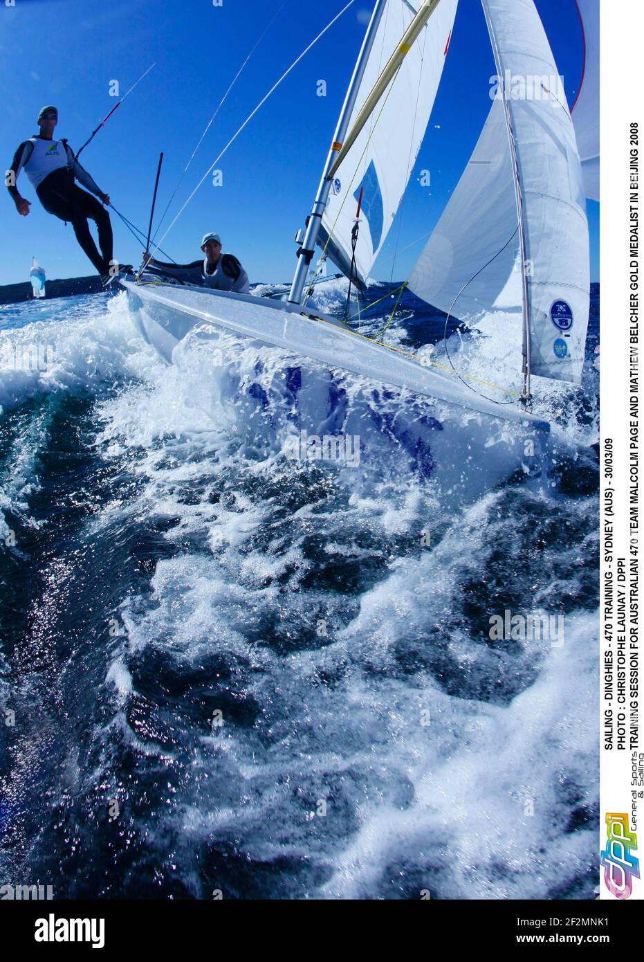 VOILE - DINGHIES - 470 TRAINING - SYDNEY (AUS) - 30/03/09 PHOTO : CHRISTOPHE LAUNAY / DPPI SESSION DE FORMATION POUR L'ÉQUIPE AUSTRALIENNE 470 MALCOLM PAGE ET MATHEW BELCHER MÉDAILLÉ D'OR À BEIJING 2008 Banque D'Images