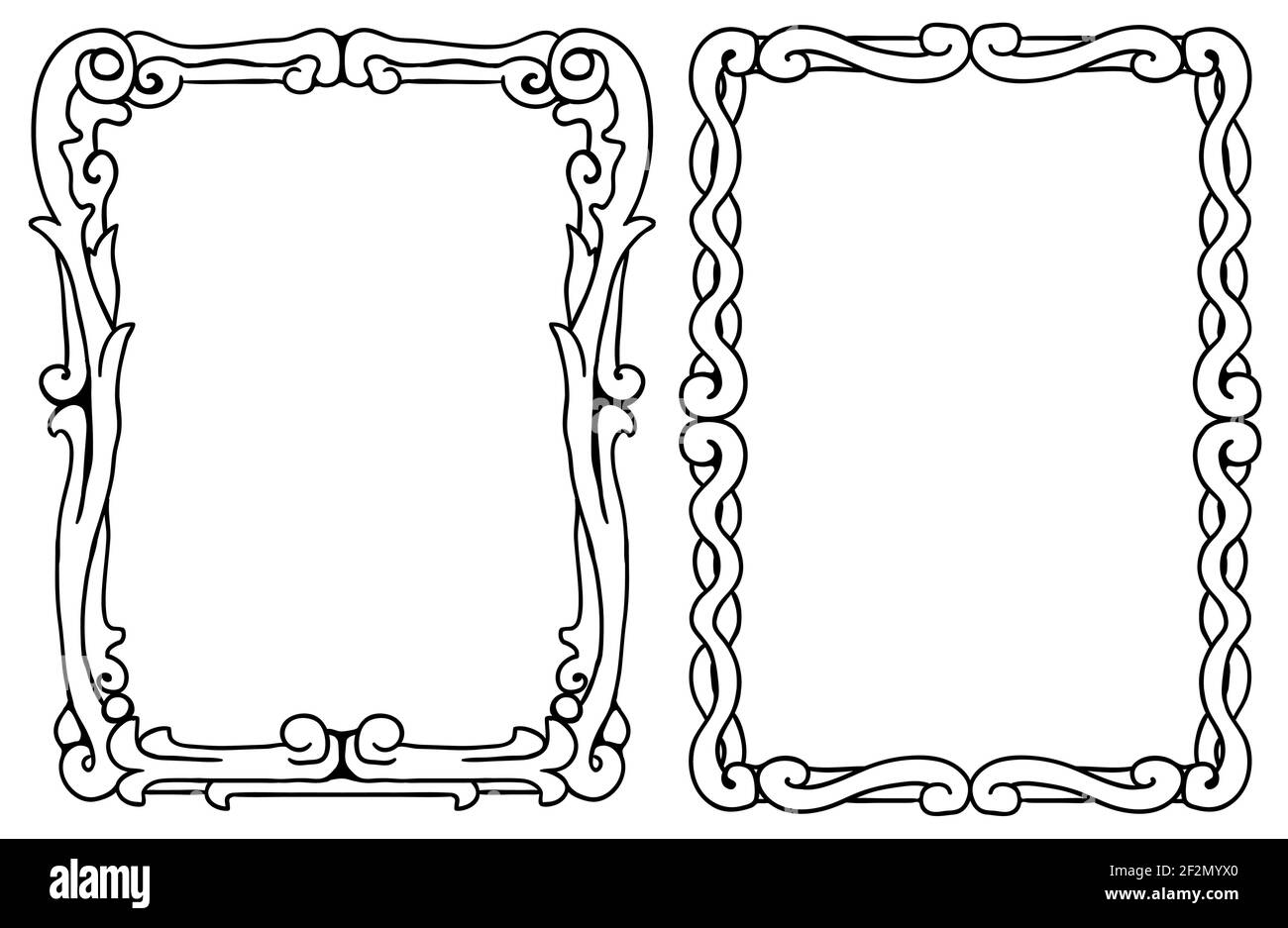 Deux cadres décoratifs à l'encre noire élément design, illustration vectorielle, vertical, isolé Illustration de Vecteur