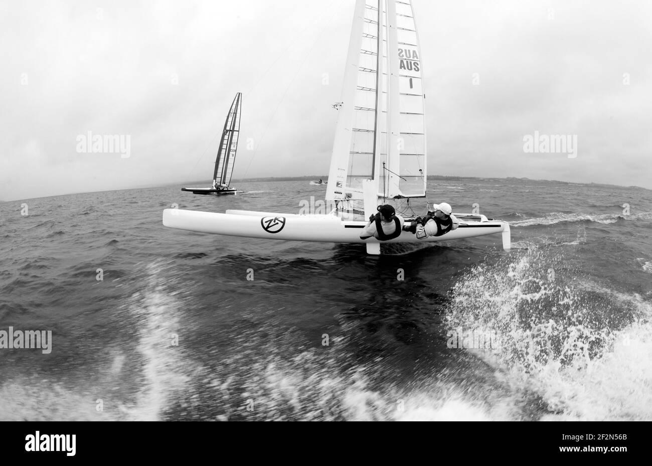 CClass World 2010 - COUPE LITTLE AMERICA - CHAMPIONNATS INTERNATIONAUX DE CATAMARAN - NEWPORT (USA) - 22-28/08/2010 - PHOTO : CHRISTOPHE LAUNAY / DPPI Canaan - CAN 009 - Fred Eaton - Magnus Clarke Banque D'Images