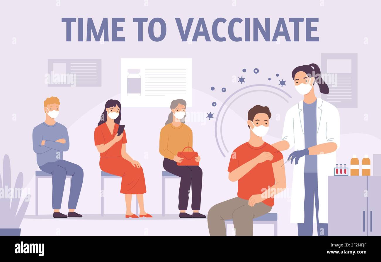 Médecin vaccine les gens. Le patient reçoit un vaccin à l'hôpital. Médicaments pour l'immunisation. Covid-19, concept de vecteur de prévention de la grippe ou du virus Illustration de Vecteur