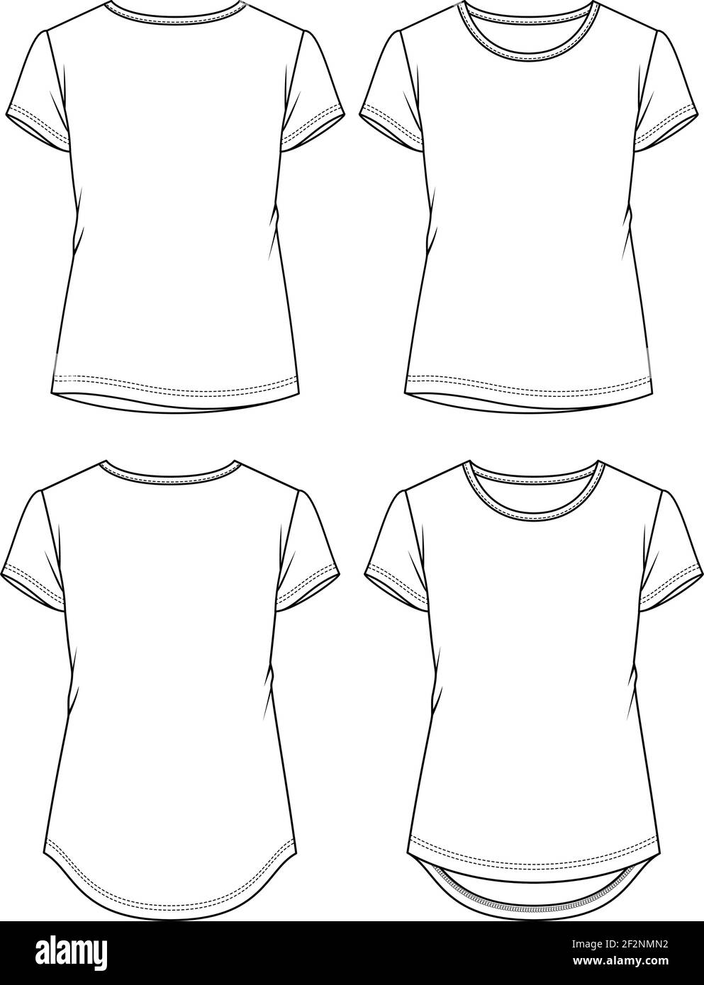 T-shirt de base femmes modèle d'esquisse plate. Filles manches courtes Haut technique mode Illustration Illustration de Vecteur