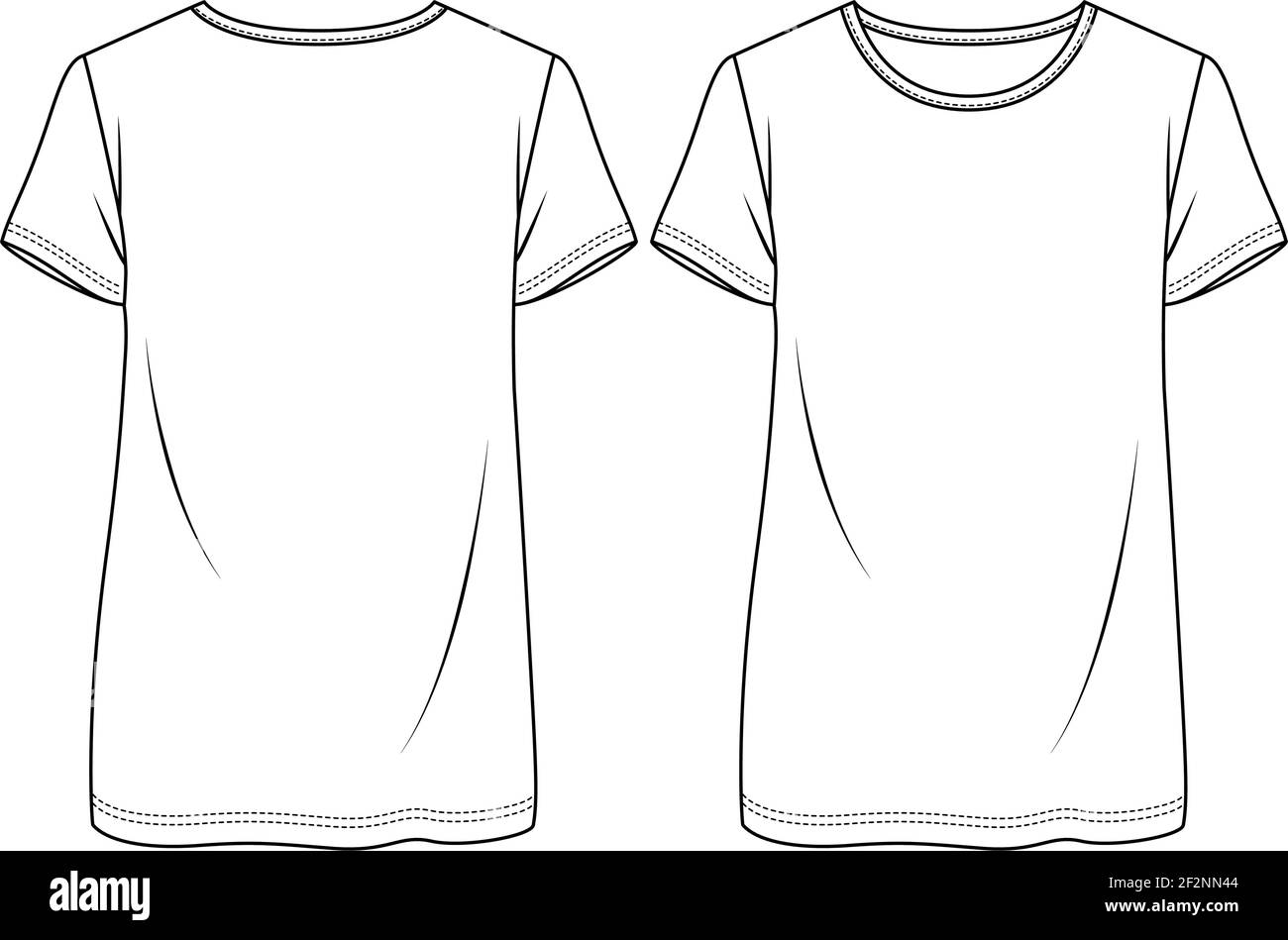 T-shirt droit tendance à motif croquis à plat pour femmes. T-shirt longueur tunique pour fille Illustration technique de la mode Illustration de Vecteur