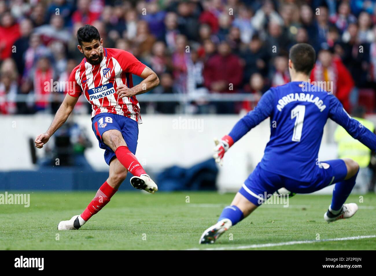 Diego Costa, le joueur espagnol d'Atletico Madrid, a remporté un match de championnat espagnol de football Liga entre Atletico Madrid et Athletic Bilbao le 18 février 2018 au stade Metropolitano de Madrid, Espagne - photo Benjamin Cremel / DPPI Banque D'Images