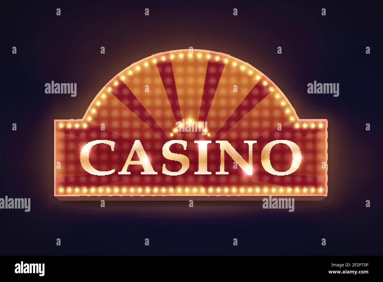 Panneau lumineux de casino rétro-lumineux Vector orange pour affiche, prospectus, panneau d'affichage, sites Web et club de jeu isolé sur fond noir Illustration de Vecteur