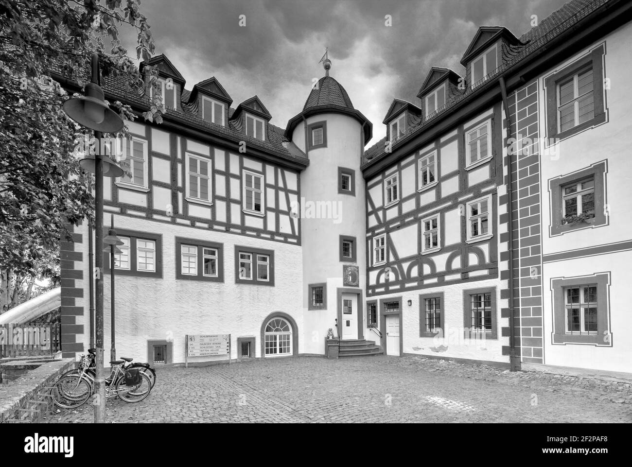 Schleifrashof, siège aristocratique, manoir, vue sur la maison, vieille ville de Salmünster, Bad Soden-Salmuenster, Kinzigtal, Hesse, Allemagne, Europe Banque D'Images