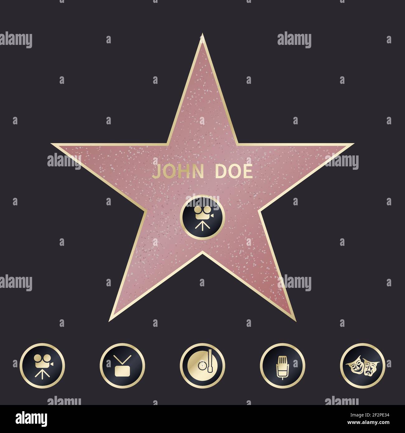 Marche de la renommée ensemble réaliste avec des pictogrammes de cercle et d'étoile avec le nom modifiable de l'illustration du vecteur personne célèbre Illustration de Vecteur