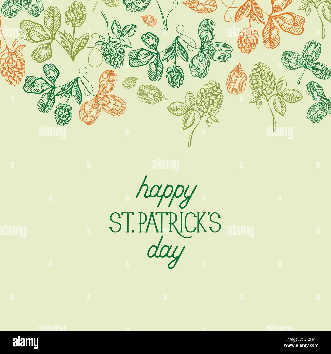 Modèle de fête de la Saint Patrick avec inscription et croquis illustration de shamrock et de vecteur de trèfle à quatre feuilles Illustration de Vecteur