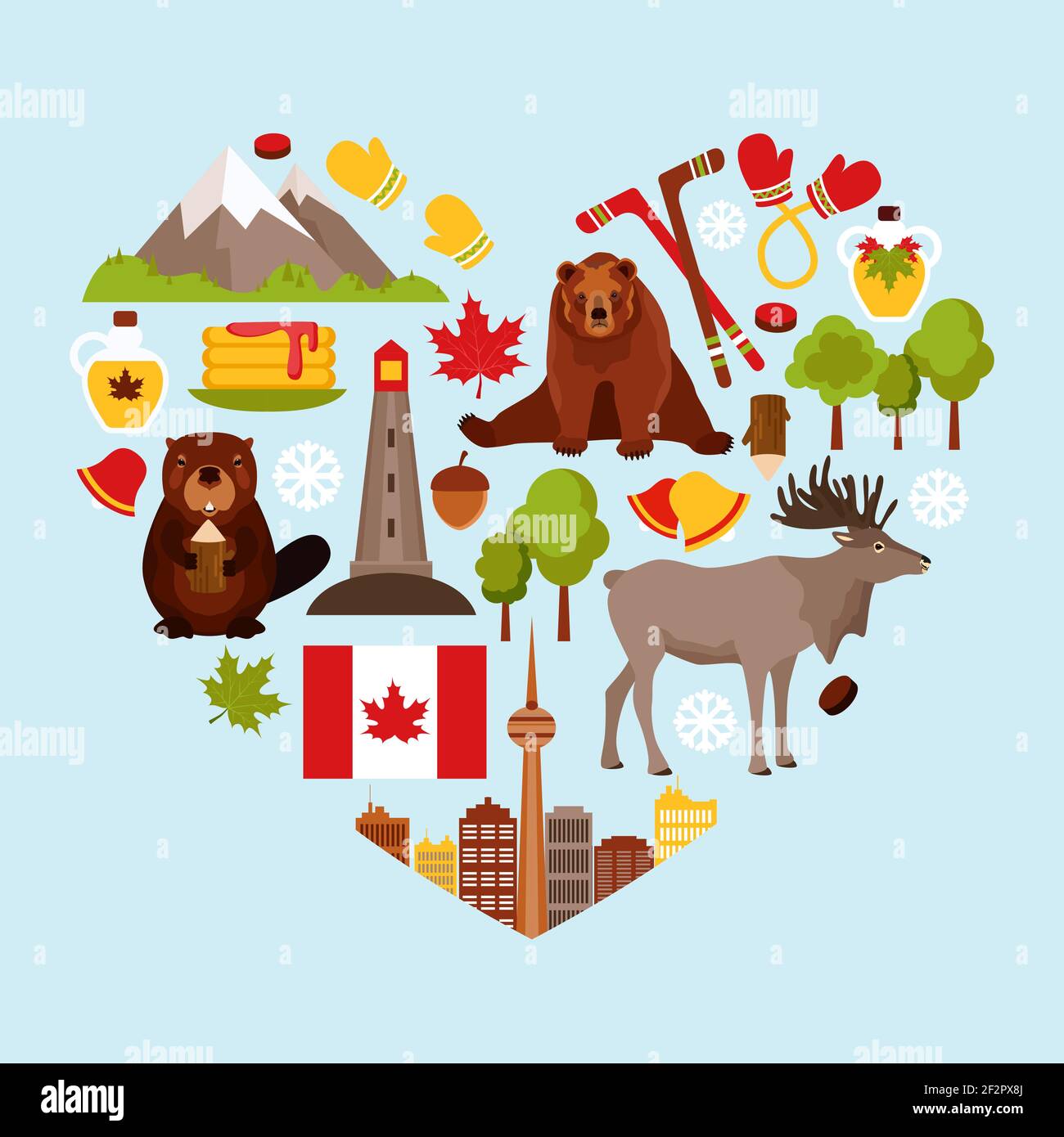 Ensemble d'éléments décoratifs de couleur canadienne en forme de coeur. Illustration de Vecteur