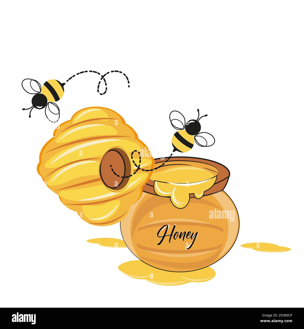 Illustration vectorielle Buzz Bee avec ruche et pot à miel un arrière-plan blanc Illustration de Vecteur