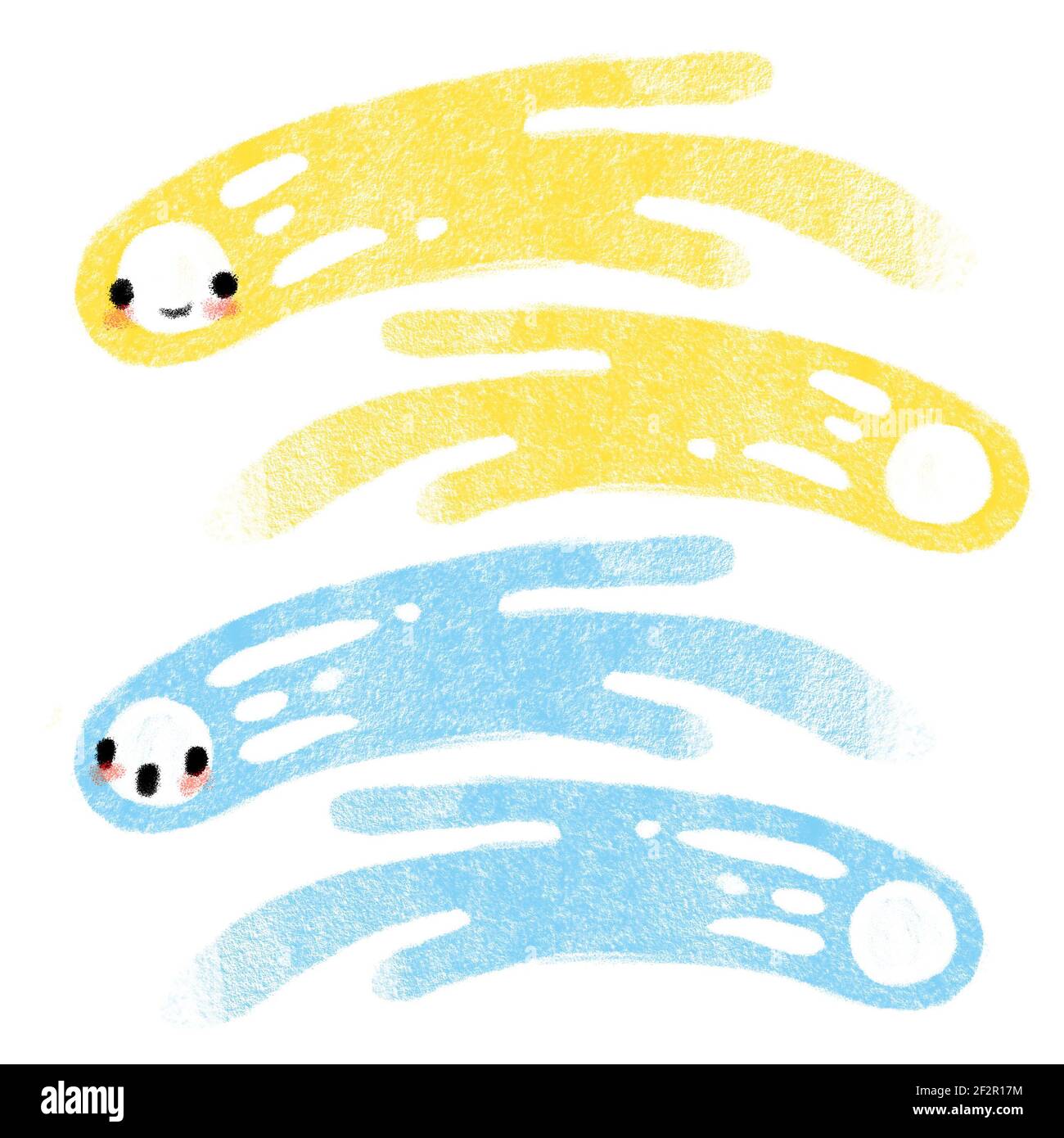 Adorable comète colorée, astéroïdes. Collection isolée sur fond blanc Banque D'Images