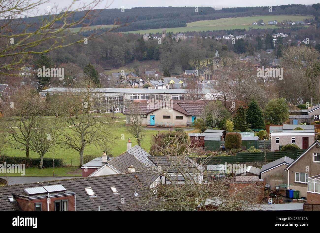 École primaire de Dunblane à Stirlingshire avant le 25e anniversaire du massacre de Dunblane samedi. Date de la photo : vendredi 12 mars 2021. Banque D'Images