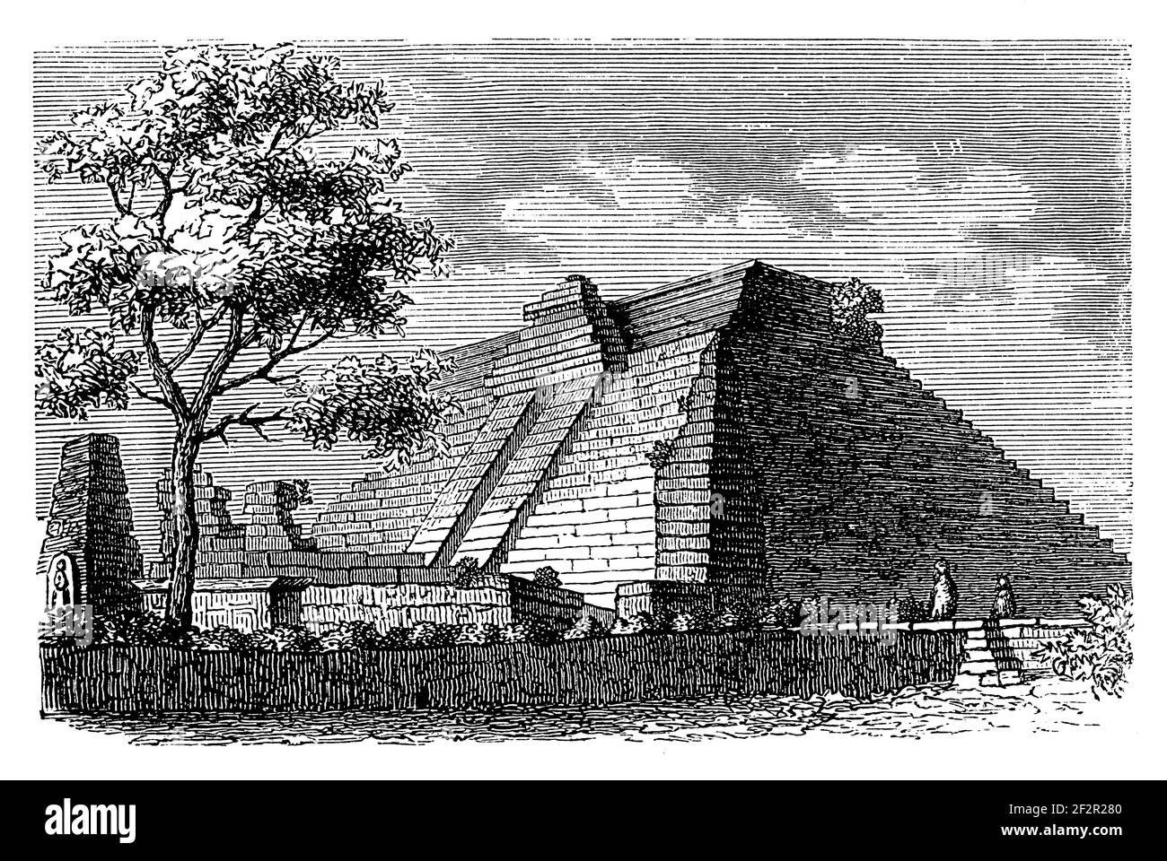 Gravure antique du XIXe siècle d'un temple sur l'île du Timor. Illustration publiée dans Systematischer Bilder-Atlas zum conversations-Lexikon, Ikonograp Banque D'Images