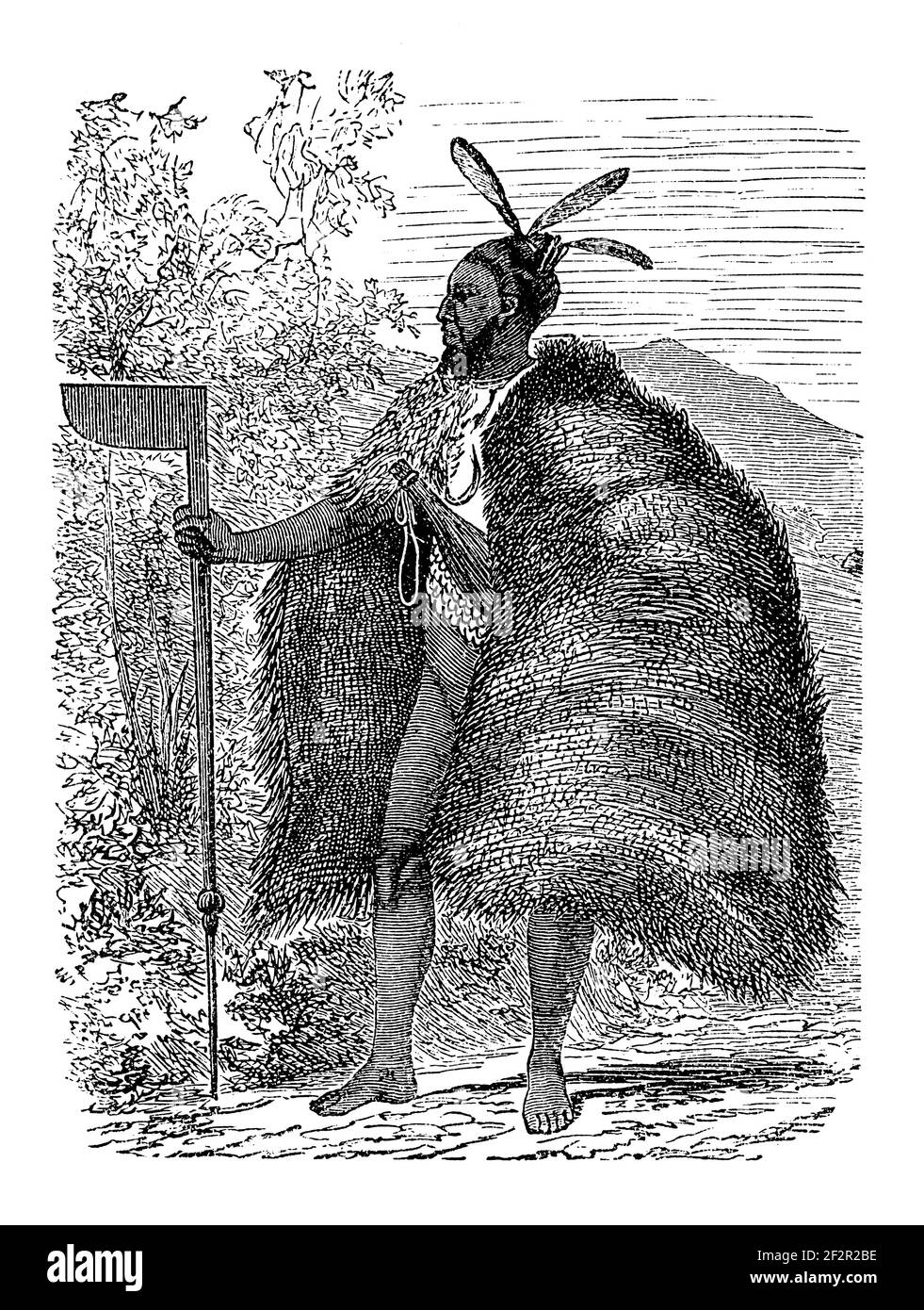 Gravure du XIXe siècle du chef tribal maori. Illustration publiée dans Systematischer Bilder-Atlas zum conversations-Lexikon, Ikonographische Encyklo Banque D'Images