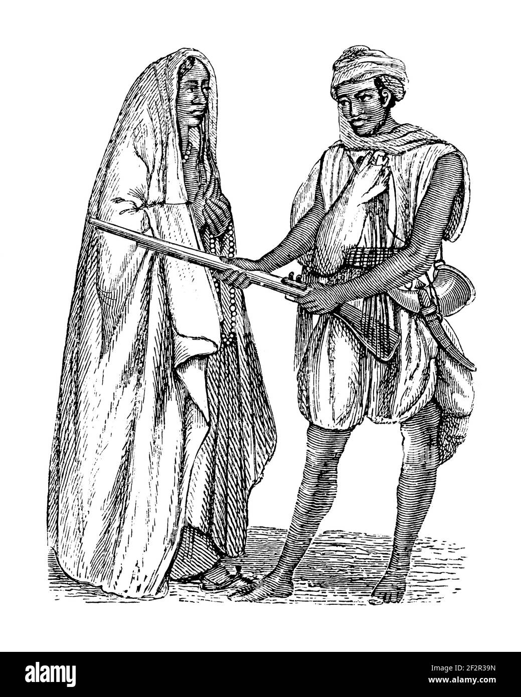 Gravure du XIXe siècle de Maures du Sénégal. Illustration publiée dans Systematischer Bilder-Atlas zum conversations-Lexikon, Ikonographische Encyklo Banque D'Images