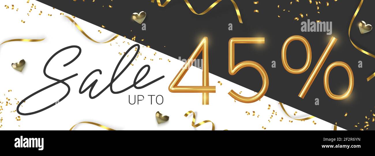 45 rabais promotion vente faite de 3d réaliste numéro or avec sepantine et tinsel. Vecteur Illustration de Vecteur