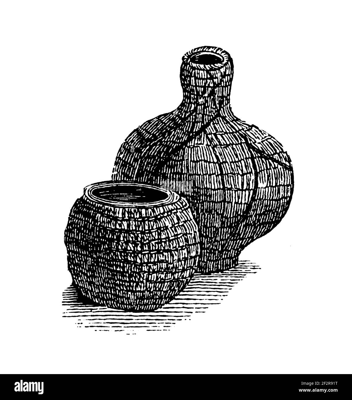 Gravure antique du XIXe siècle d'objets du peuple Besotho. Illustration publiée dans Systematischer Bilder-Atlas zum conversations-Lexikon, Ikon Banque D'Images