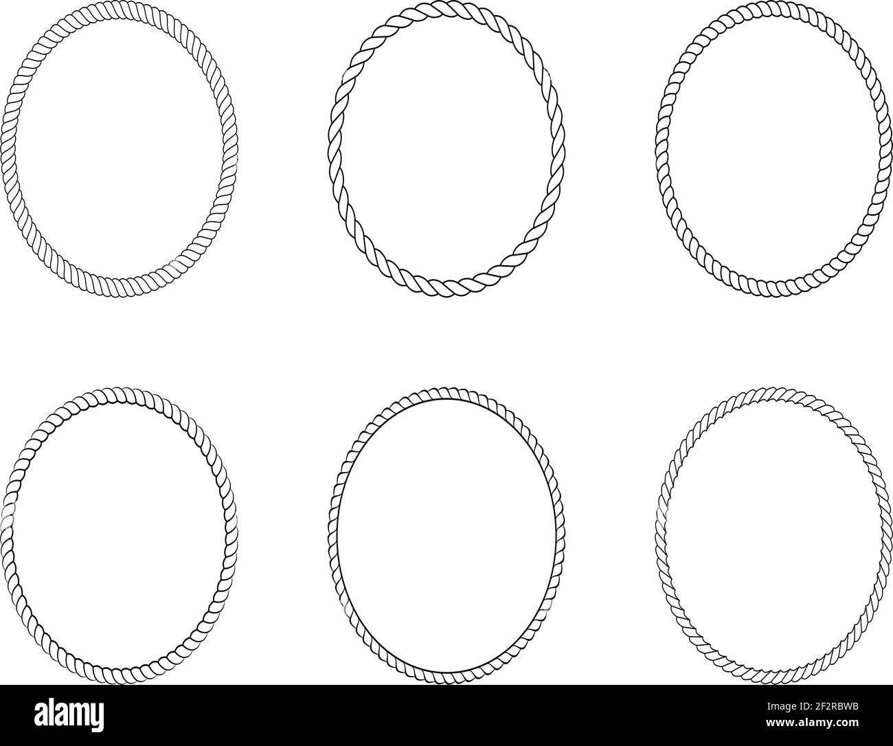 Ensemble de cadre ovale en corde ou en corde comme vecteur sur un dos blanc isolé. Utilisable pour les arrière-plans, le papier peint ou les symboles nautiques et de navigation. Illustration de Vecteur