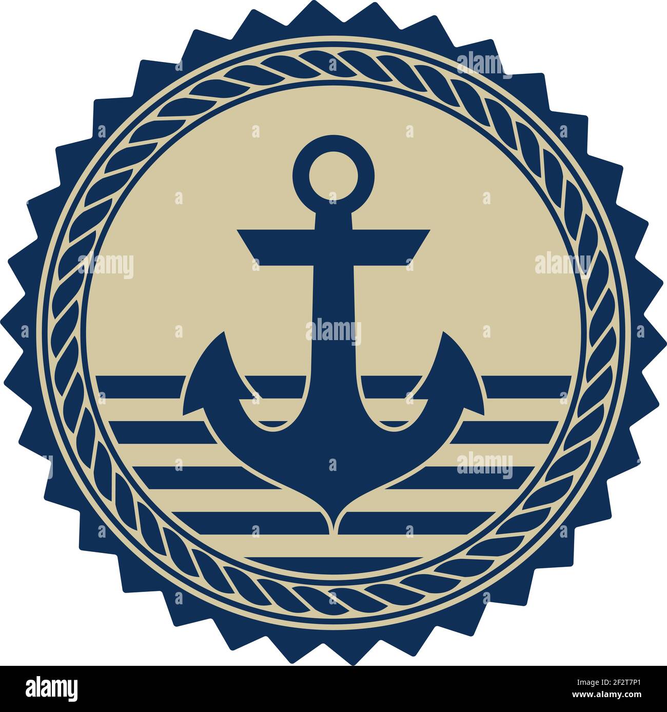 Vecteur de symbole d'ancre, corde nautique de couleur bleu marine et beige. Conception simple et bien agencée sur un dos blanc isolé. Illustration de Vecteur
