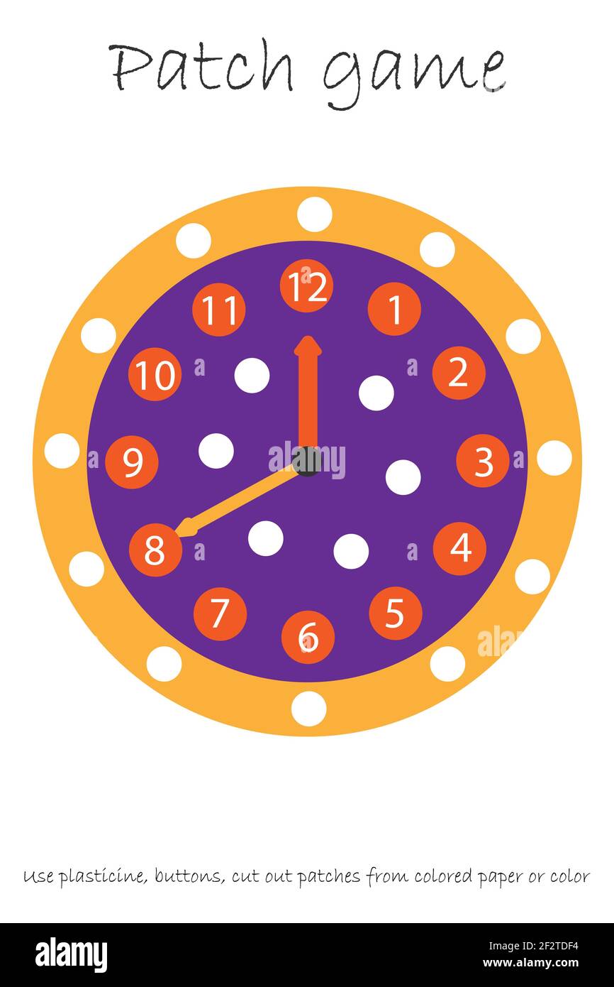 Horloge de jeu de patch d'éducation pour les enfants pour développer des compétences en moteur, utiliser des patchs de plasticité, boutons, papier couleur ou couleur la page, des cactus d'âge préscolaire pour les enfants Banque D'Images