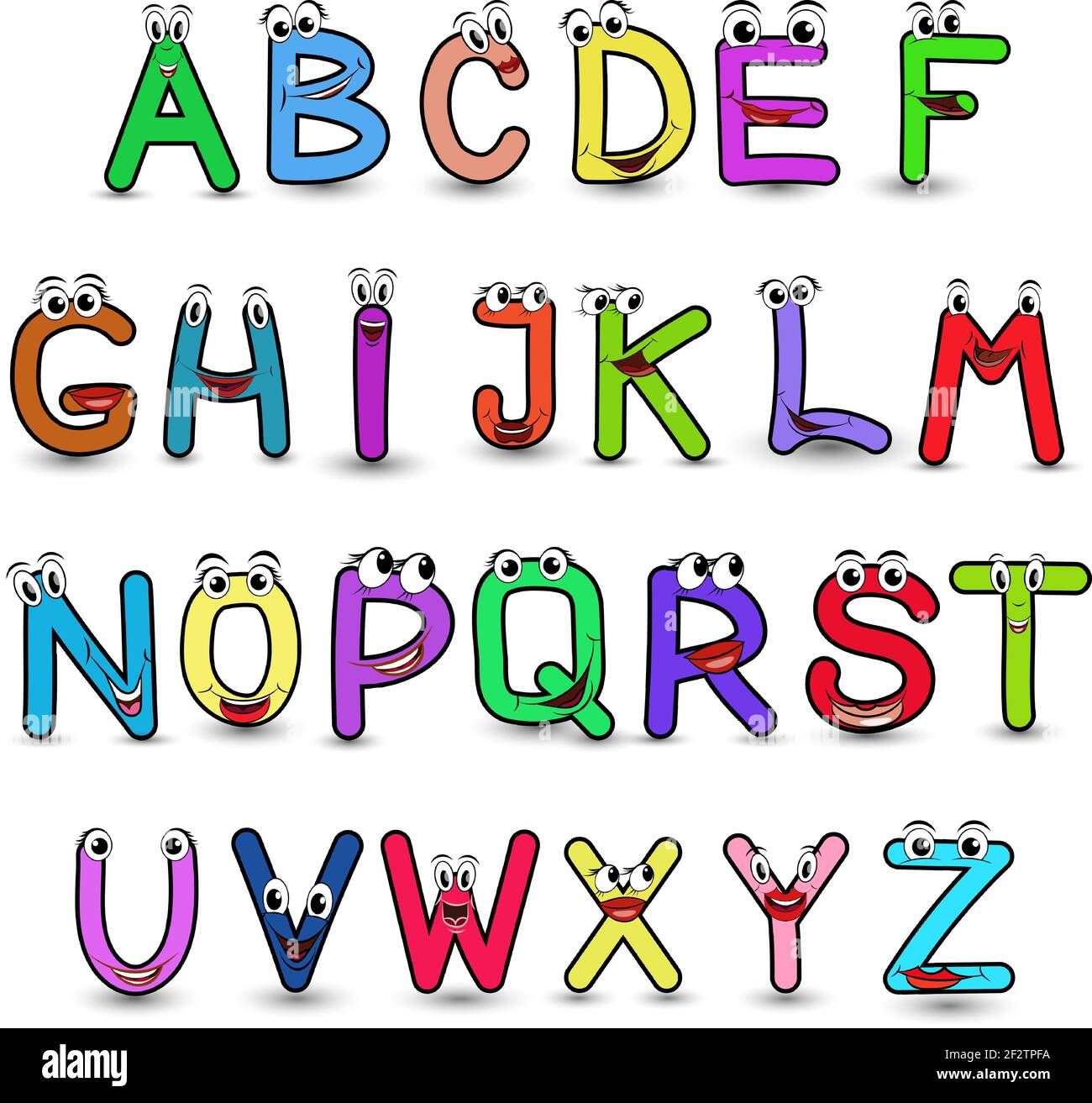 Ensemble de vecteur alphabet drôle dessin animé dessin à la main police avec des lettres complètes. Illustration vectorielle des lettres de l'alphabet anglais avec funny fac Illustration de Vecteur