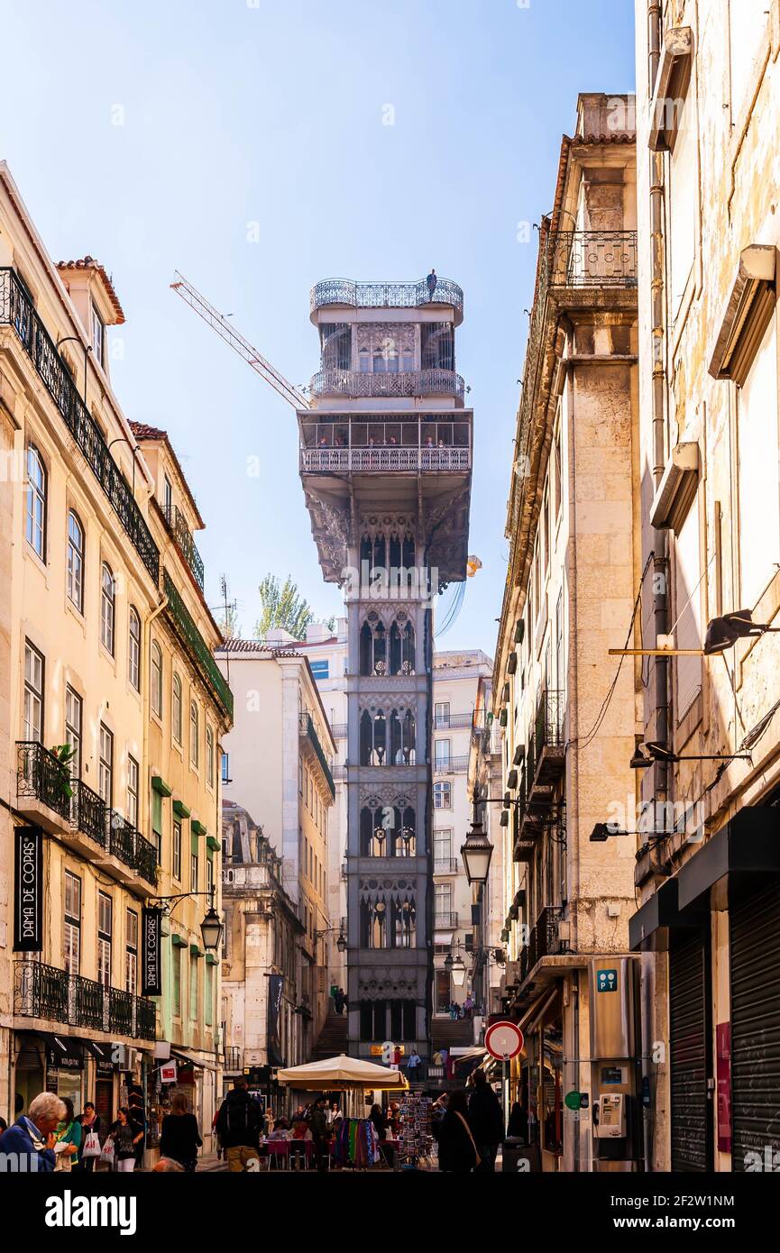 Ascenseur typique et unique de Santa Justa à Lisbonne, Portugal Banque D'Images