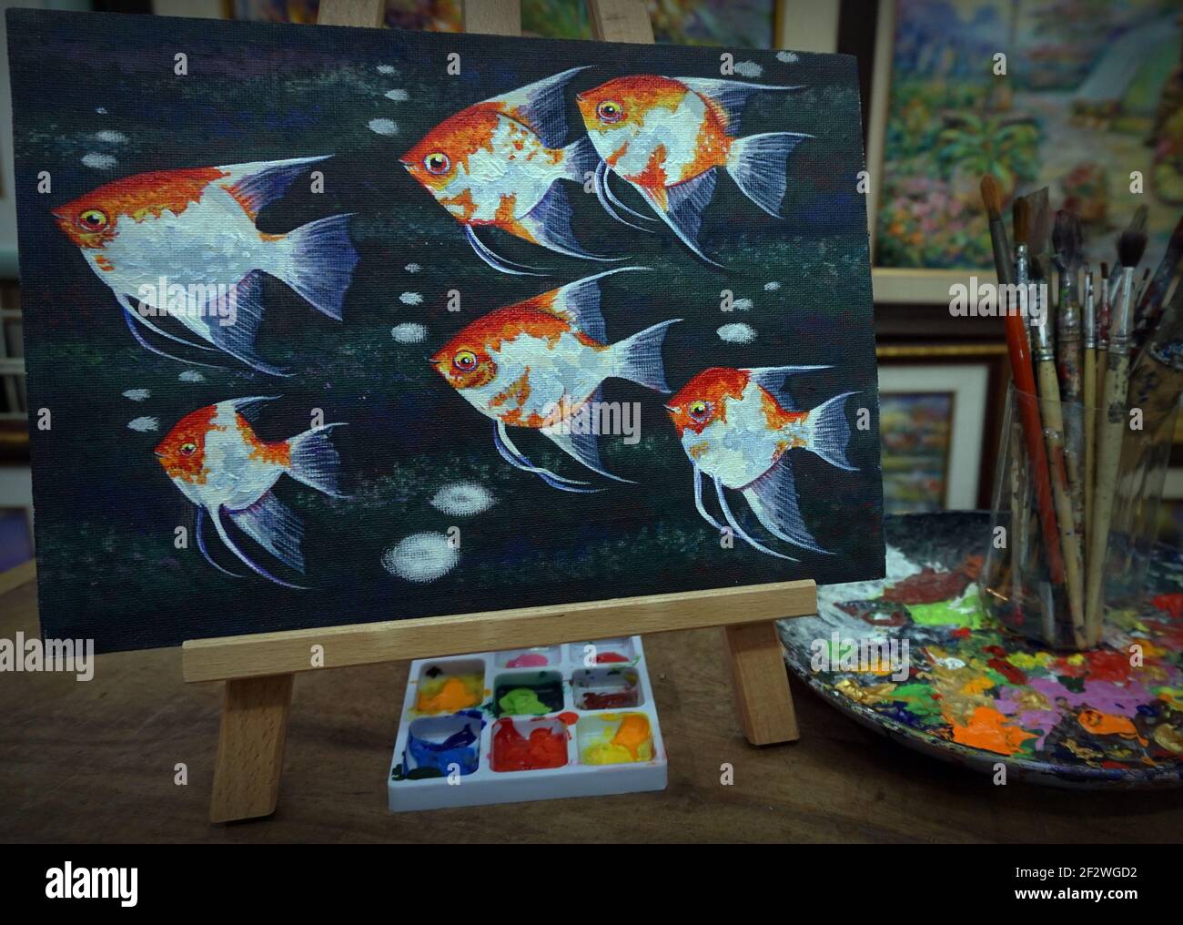 Art, peinture, huile, couleur, poisson d'ange Banque D'Images