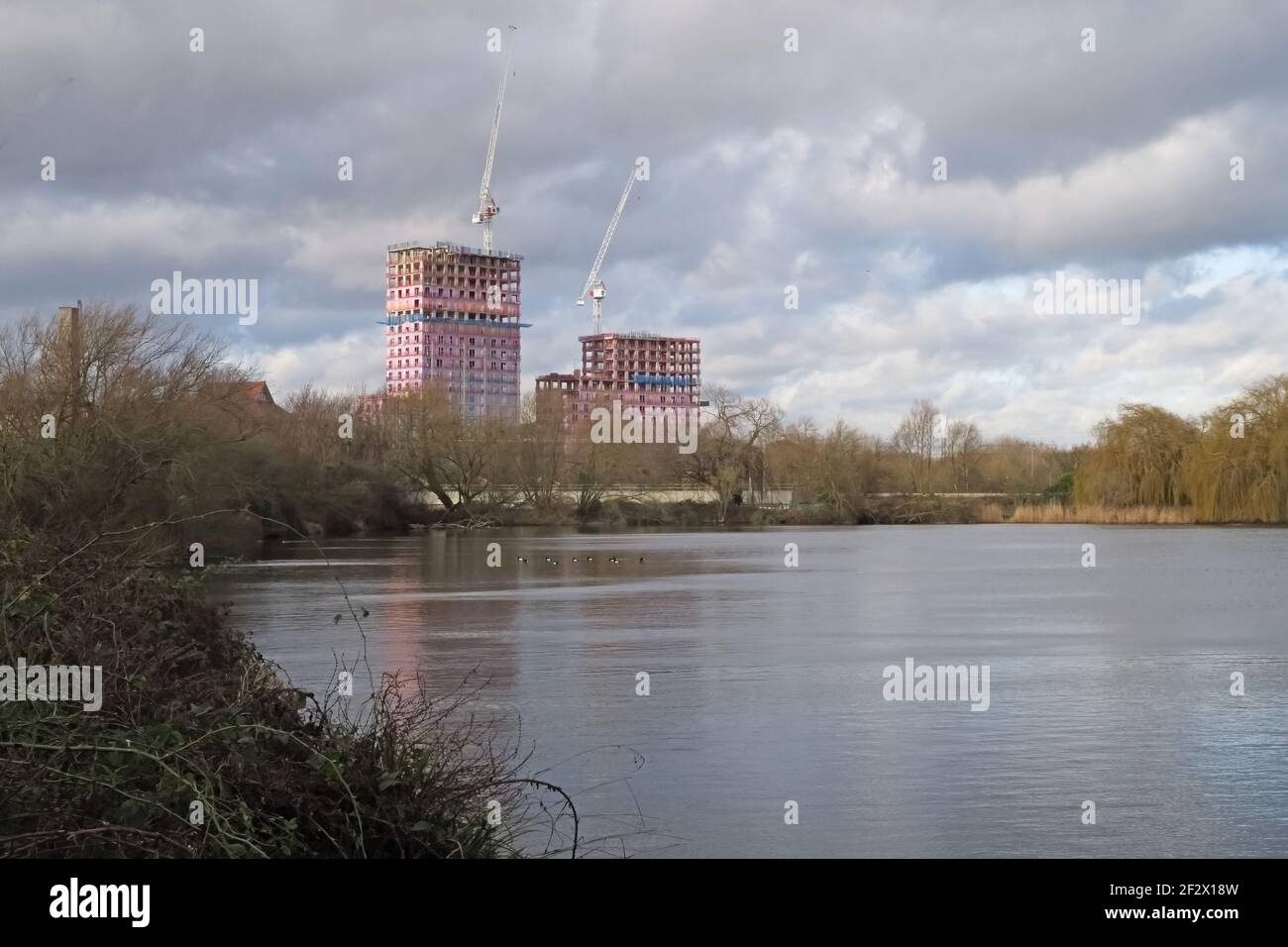 Construction d'une élévation élevée à côté de la réserve naturelle Walthamstow Wetlands, au nord de Londres, au Royaume-Uni Banque D'Images