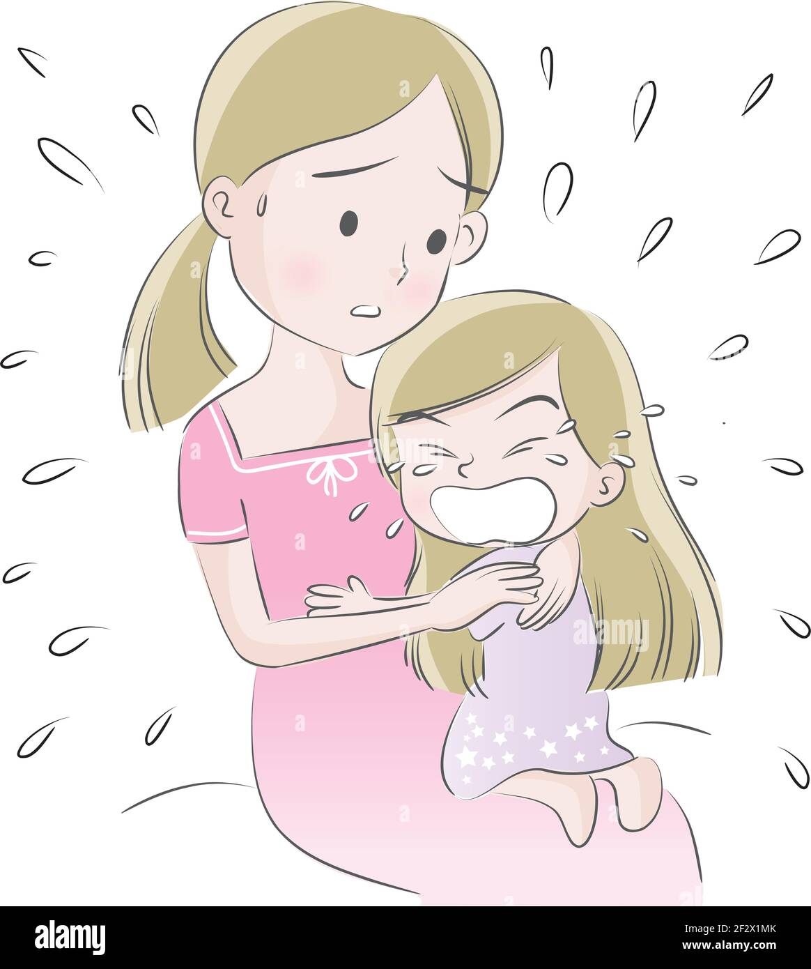 Vecteur Petite Fille De Dessin Anime Pleurs Avec Maman Image Vectorielle Stock Alamy