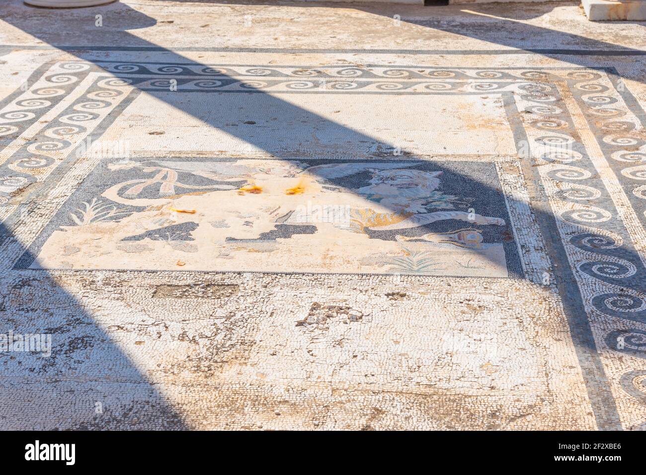 Mosaïques sur les ruines anciennes de l'île de Delos en Grèce Banque D'Images
