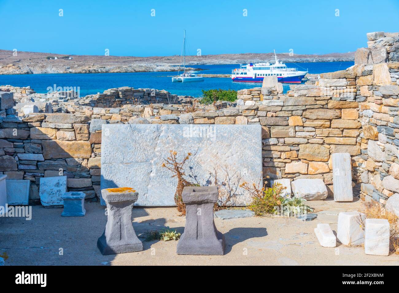 Ruines antiques de l'île de Delos en Grèce Banque D'Images