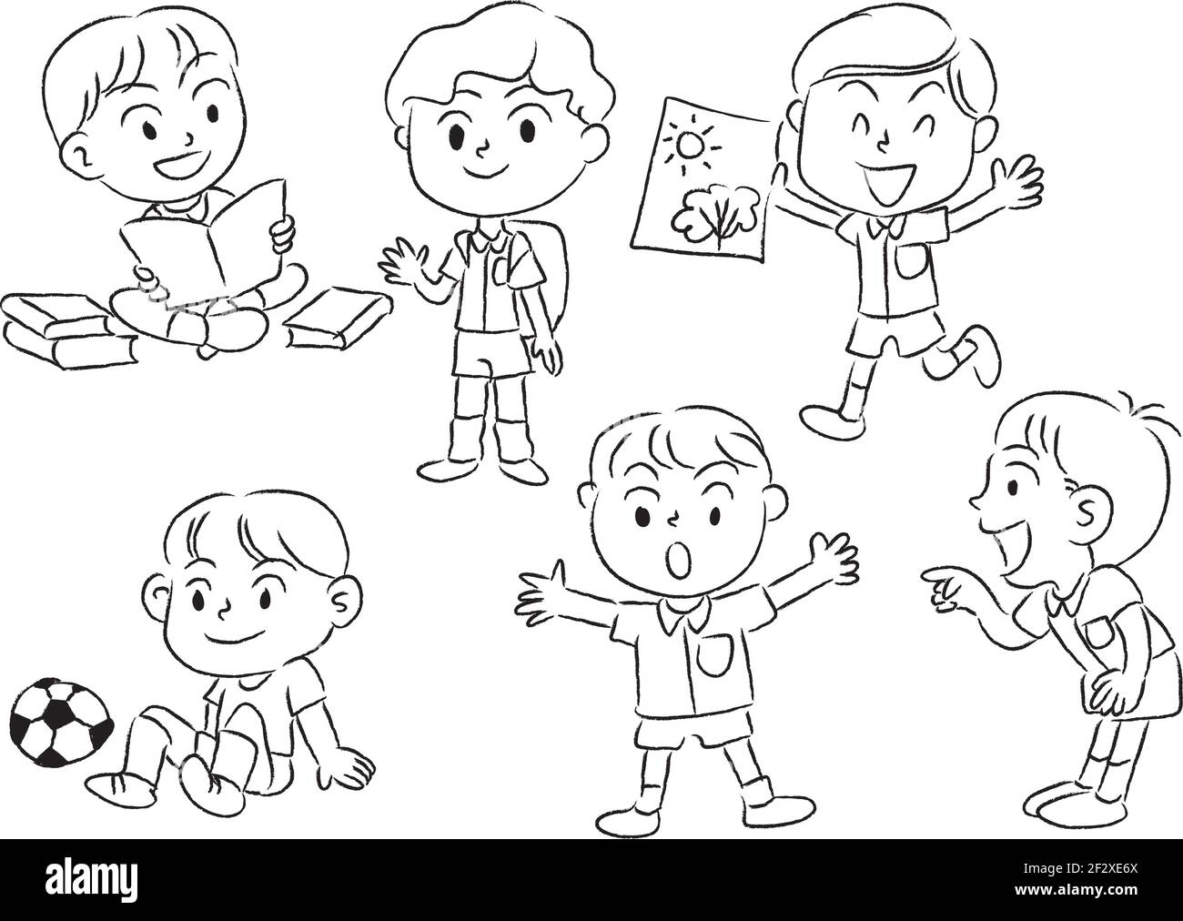 scénario dessin animé école garçon action emoji ensemble Illustration de Vecteur