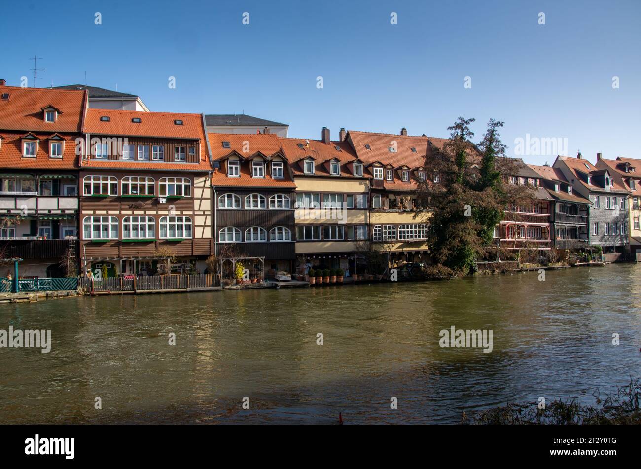 Bamberg, 25.2.2021. Vue sur la petite Venise sur la rivière regnitz par une journée ensoleillée en février. Photo haute qualité Banque D'Images