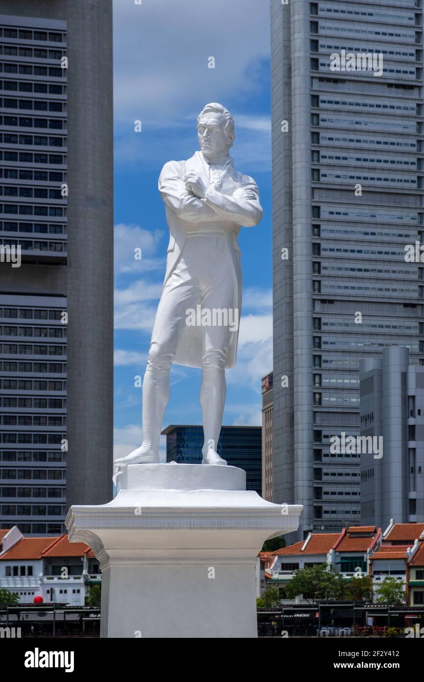 Statue de Sir Stamford Raffles, site d'atterrissage de Raffles, Singapour Banque D'Images