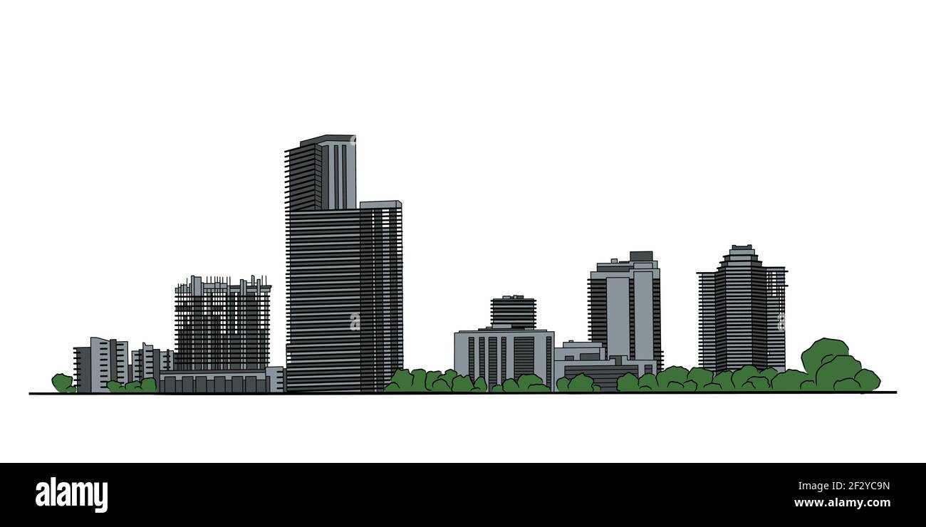 Illustration du dessin vectoriel isolé du panorama de la ville moderne Illustration de Vecteur
