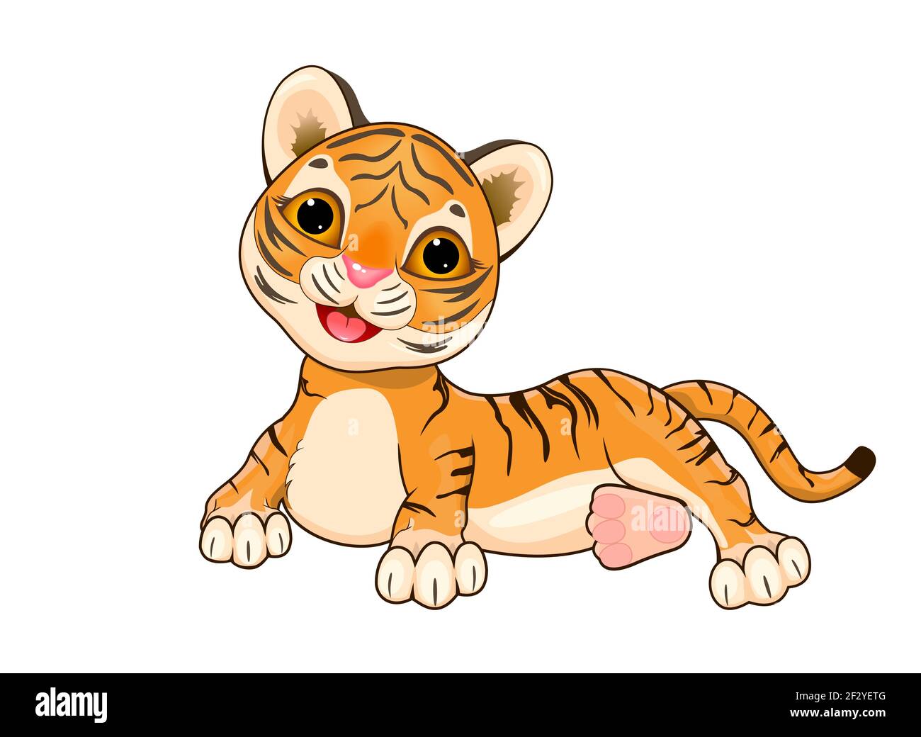 Dessin animé petit tigre cub sur fond blanc. Illustration de Vecteur