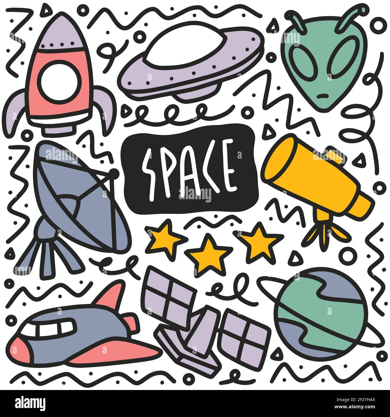 jeu de caniche à l'espace dessinées à la main Illustration de Vecteur