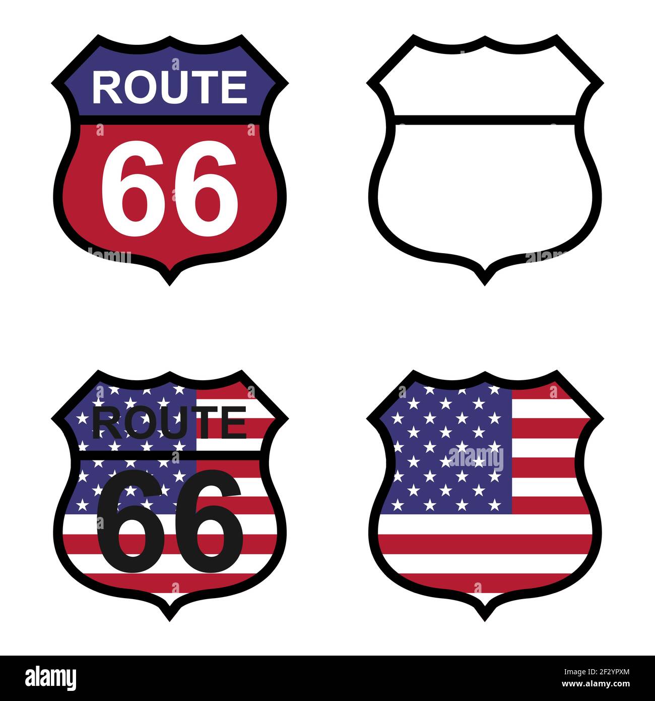 Ensemble de route 66 icône classique, Voyage états-unis histoire autoroute, amérique route voyage vecteur arrière-plan . Illustration de Vecteur