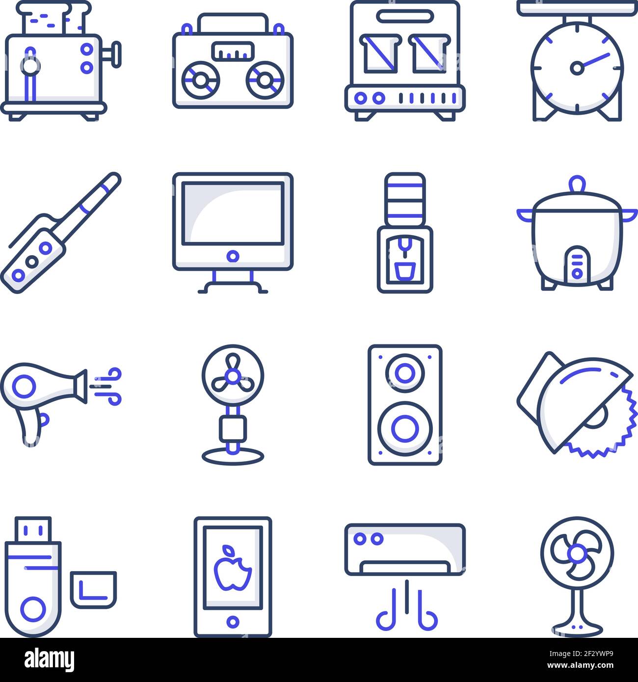 Lot d'icônes plates électroniques Illustration de Vecteur