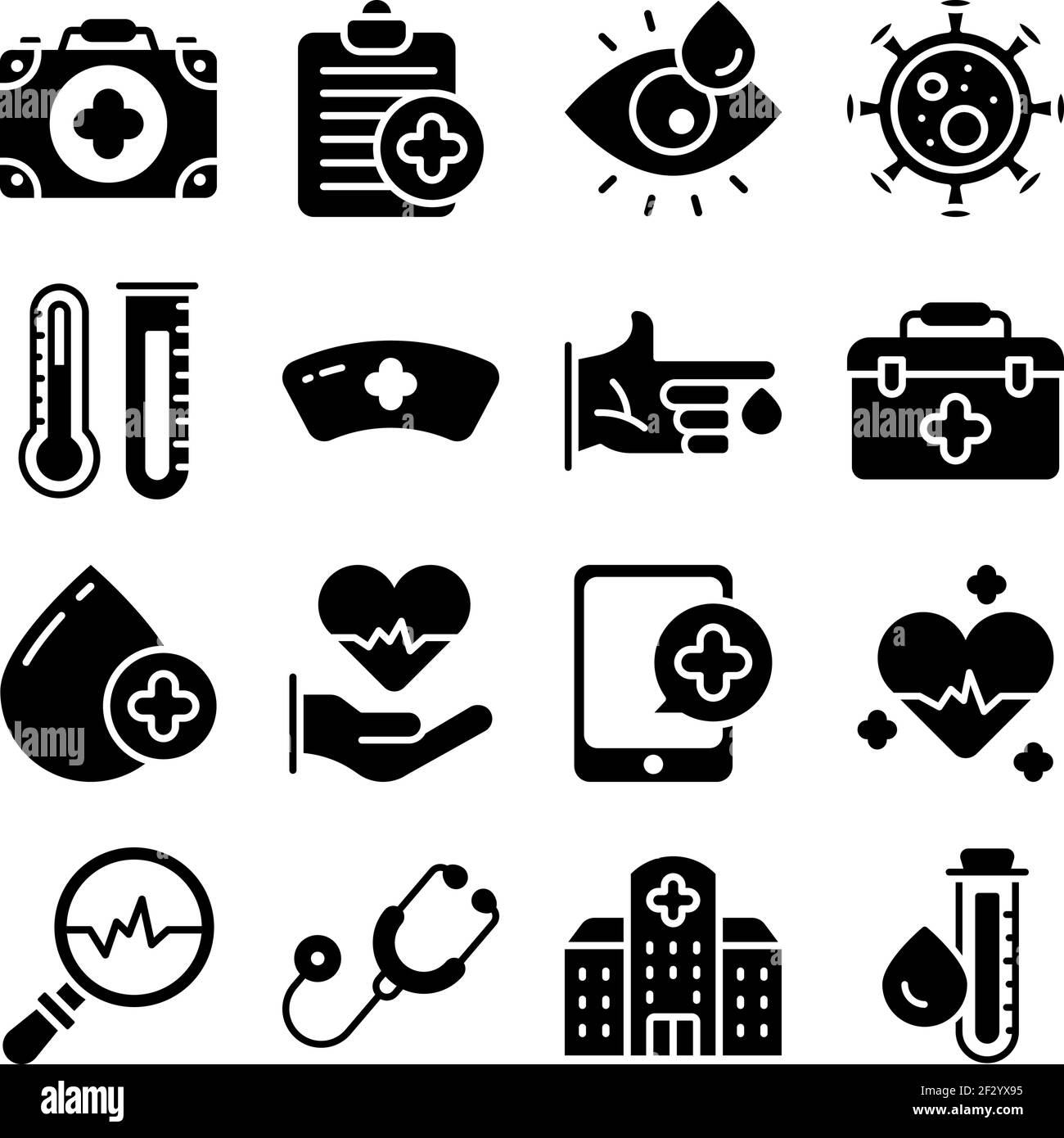 Pack d'icônes solides médicales Illustration de Vecteur