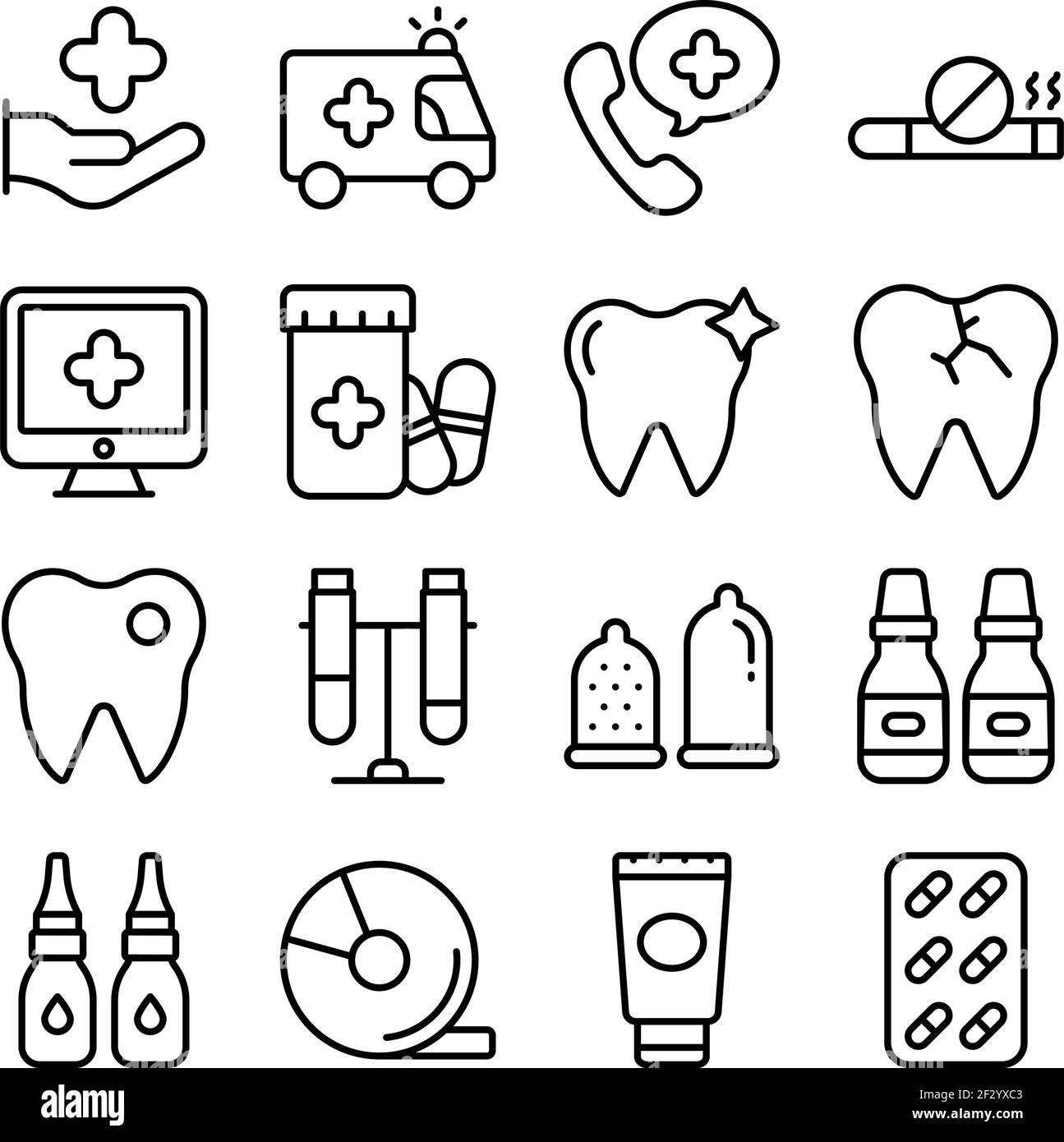Lot d'accessoires médicaux icônes linéaires Illustration de Vecteur