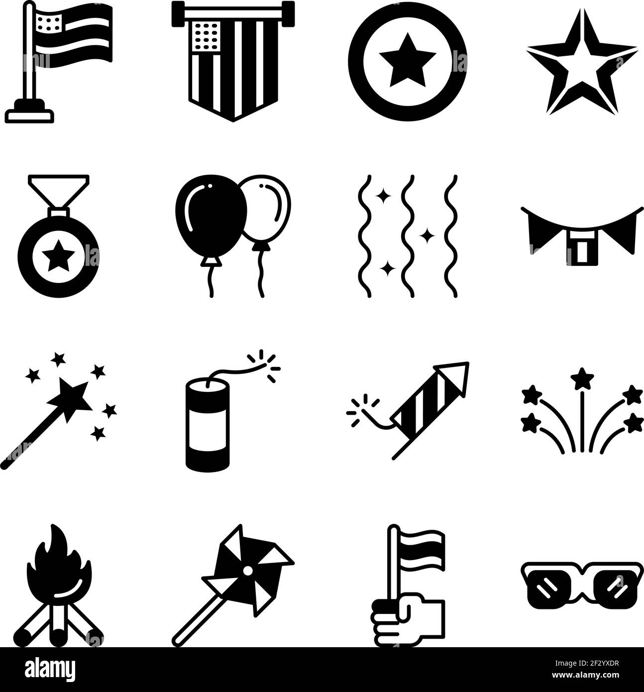 Pack d'icônes pleines du 4 juillet Illustration de Vecteur