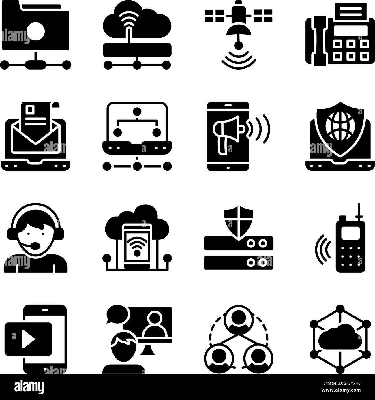 Pack d'icônes solides de la technologie réseau Illustration de Vecteur