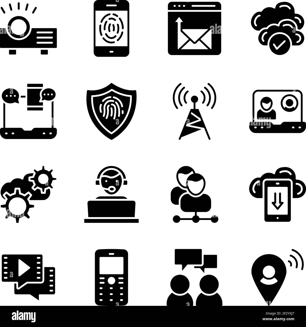 Pack d'icônes solides de la technologie de communication Illustration de Vecteur